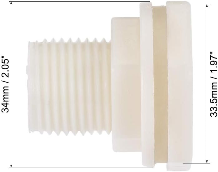 sourcing map Bulkhead Fitting, G1/2 Male, Tube Adaptor Pipe Fitting with Silicone Gasket, for Water Tanks ABS Plastic, White Pack of 2 - Image 4