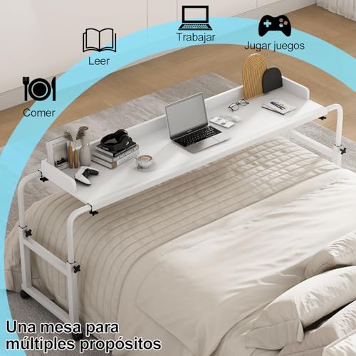 SIMPLE HOGAR Mesa para Laptop Cama, Gran Escritorio Elevable, Escritorio Minimalista con Ruedas, con Altura y Ancho Ajustables Muebles para Recamara, Escritorio Altura Ajustable Standing Desk (Blanco)