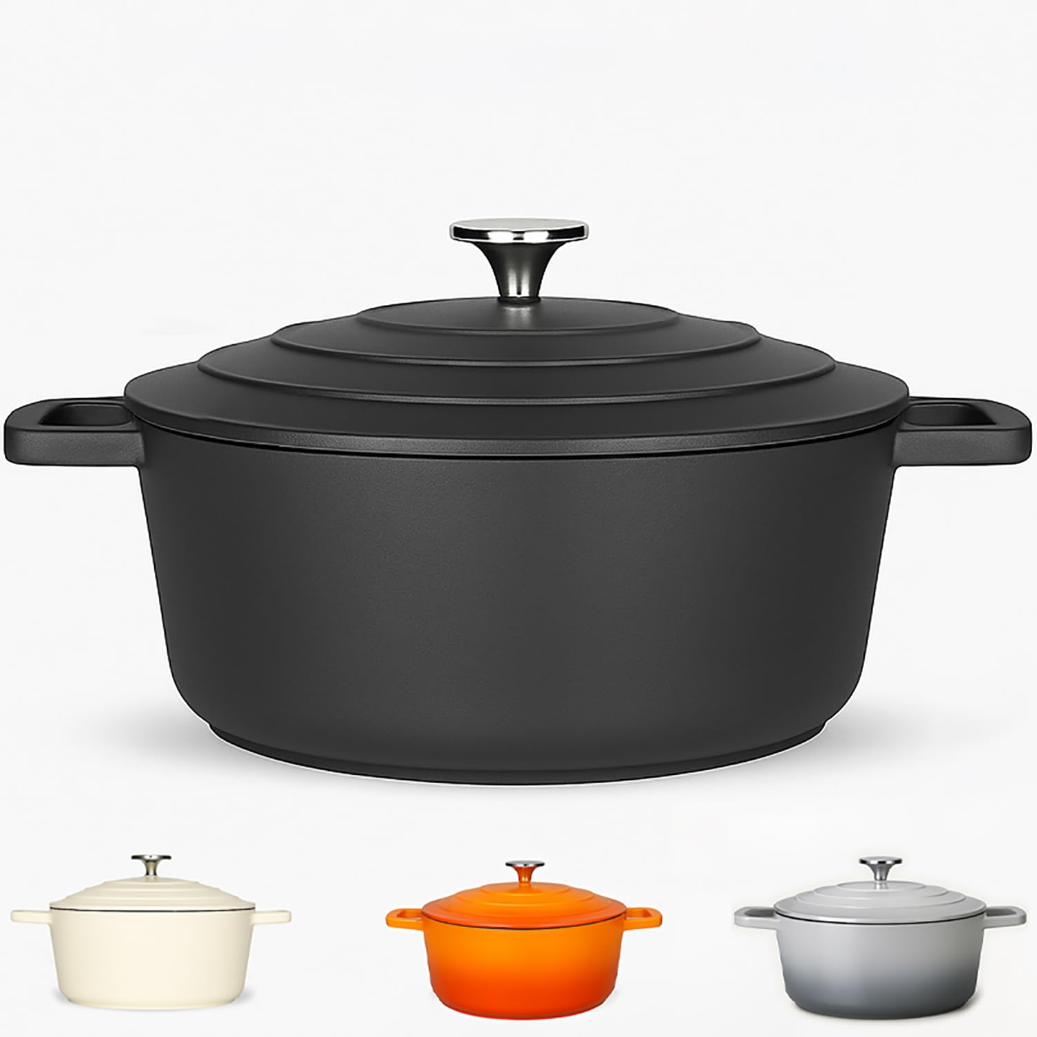 Casserole Dish with Lid Medium 4L, 24cm – Lightweight Cast Aluminium Casserole Pan Deep or Shallow Induction Hob & Oven Safe, Durable Non-Stick Cooking Pot Stew, Roast (Black, 24cm - Deep)