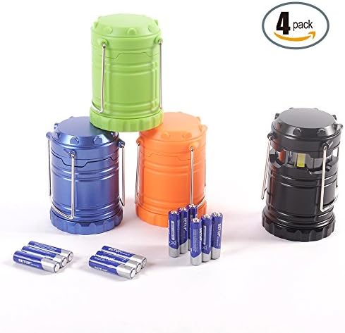 4 Pack Portable LED Camping Lantern with 12 AAA Batteries-Camping Equipment Gear Survival Kit for Emergency, Hurricane, Storm, Power Outage (four kinds of color)