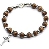 HYROOY 8mm Wood Beads Rosary Bracelet Vie Christ Crucifix for Wristband Wood, Zinc Alloy