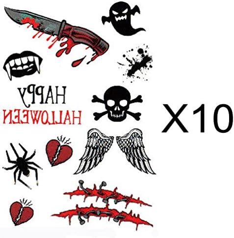 Halloween Temporary Tattoos Horror Body Stickers Skull Knife for Cosplay 10 Pcs