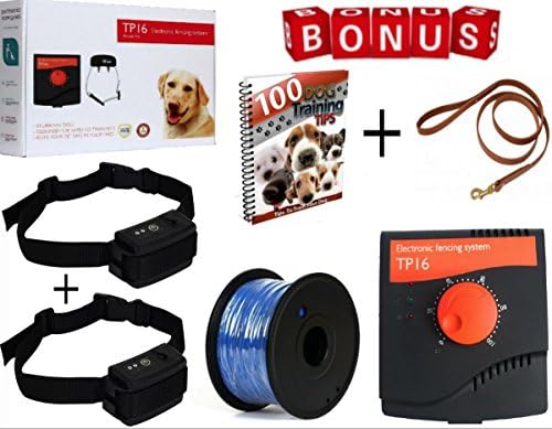 Underground Electric PetSafe Fence System,10 Acre Range, 1000 Ft Wire, For 2 Dogs Over 8 Ib. 100% Waterproof, Rechargeable Wireless collar &amp; Outdoor boundary Flags &amp; Free Bonus Dog Leash &amp; Ebook
