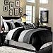 Chezmoi Collection 6 Pieces Luxury Striped Comforter Set (Black/White/Grey, Twin)