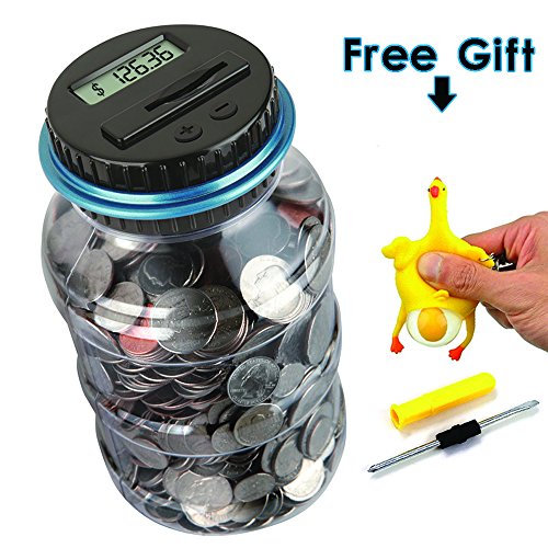 OLICTA Piggy Bank Digital Counting Coin Bank Creative Large Money Saving Box Jar Bank LCD Display Coins Saving Gift (Dollar) (Black-Blue)