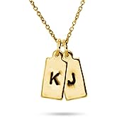 EVE'S ADDICTION Gold Hand Stamped Double Tag Initial Necklace - Gifts for Mom