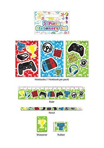 HENBRANDT Single Children’s Gamer Stationery Set 5 Piece School Classroom Pencil Set for Children Kids Party Bag Favours Loot Bag Fillers Lucky Dip Wedding Favours Stocking Fillers