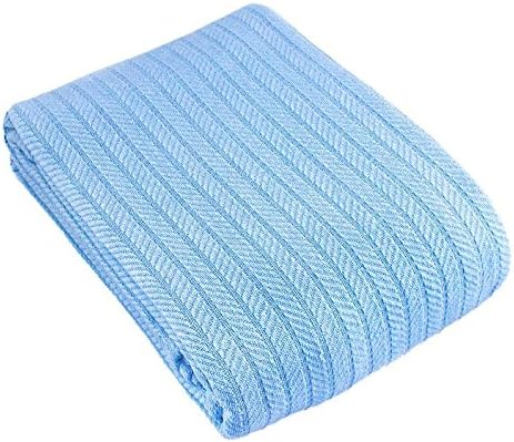 Herringbone Cotton Blanket Knit Weave Binding Lightweight Summer Cover or Layer (King, Blue)