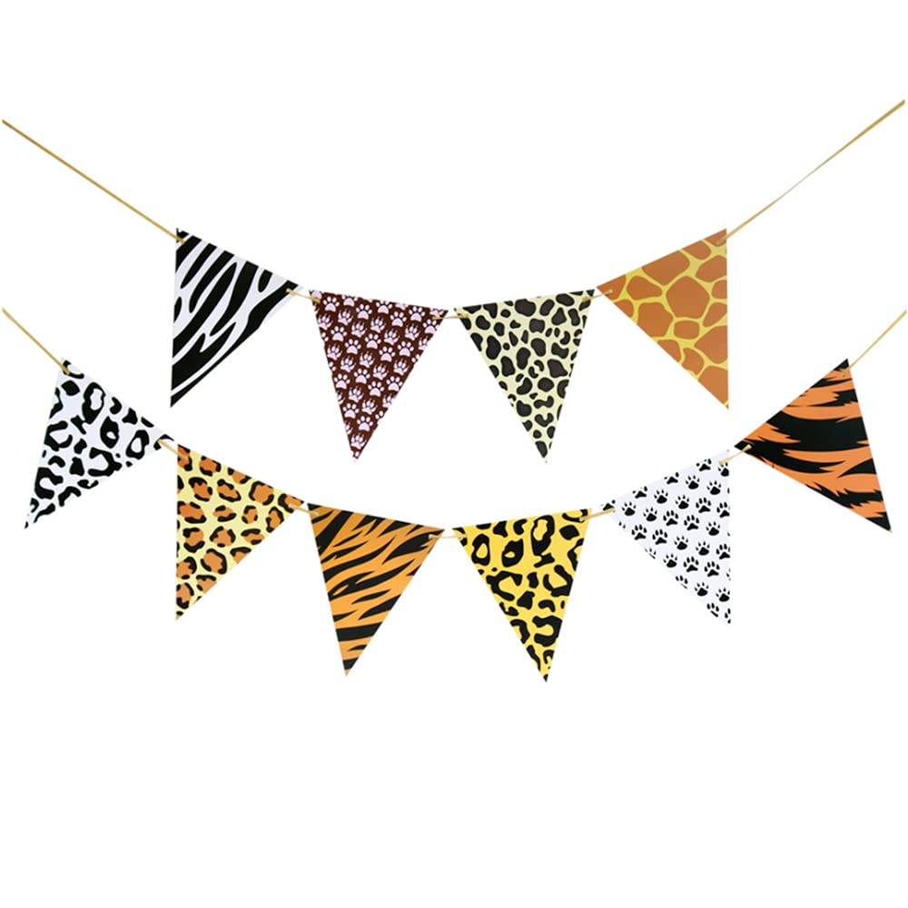 2 Pieces Party Decor Safari Banner stylish Jungle Themed Bunting Banner Leopard Print Bunting Banner for Birthday Animal Themed Party Decorations