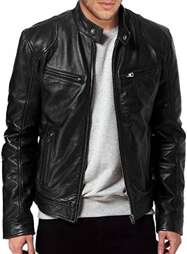 Men's Sword Black Genuine Lambskin Leather Biker Jacket