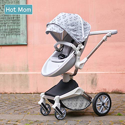 Baby Stroller 360 Rotation Function,Hot Mom Pushchair Pram,New Style 2020,Grey Leaves - Thumbnail 4