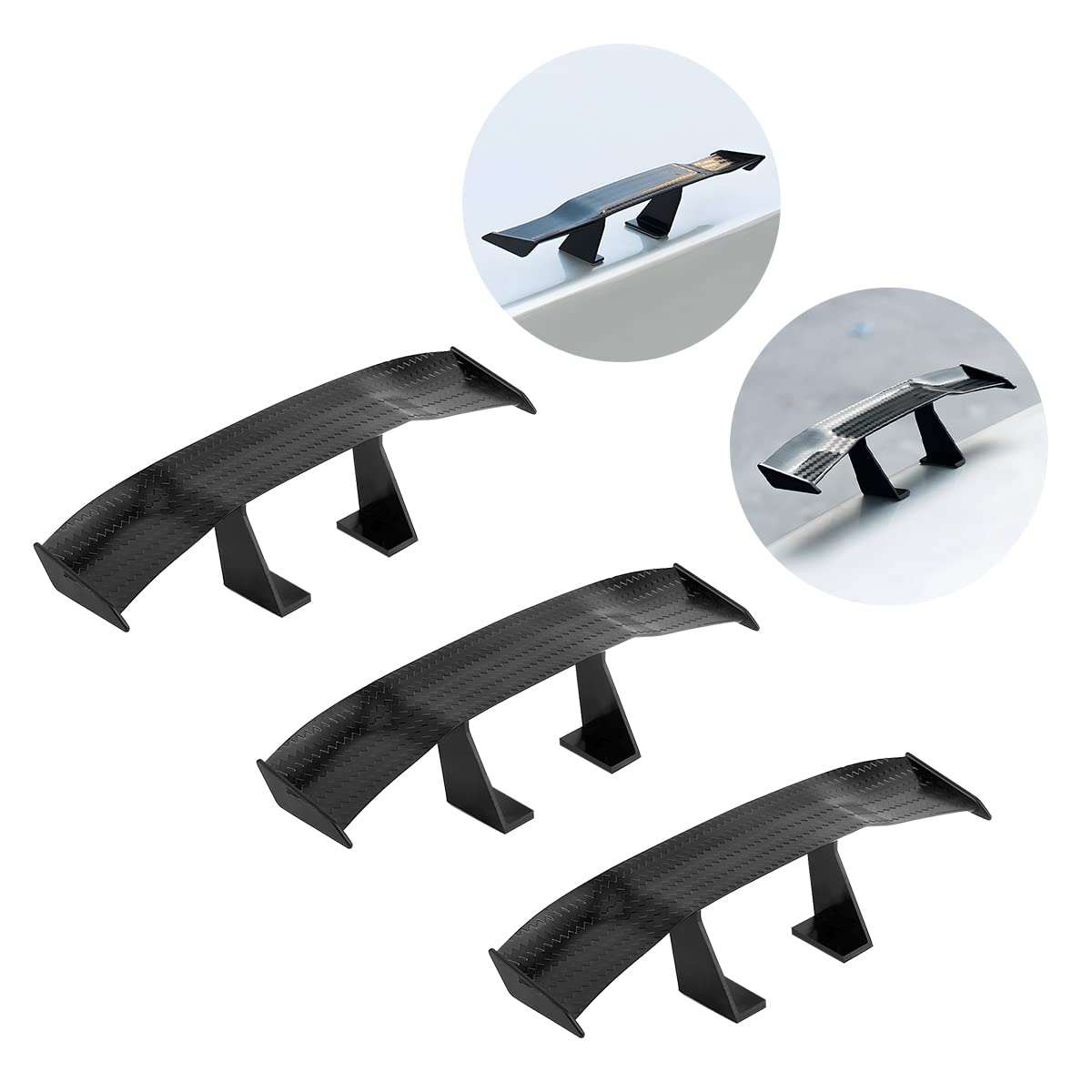 3PCs Car Mini Spoiler Wing, 6.7 Inch Universal Tail Wing Mini Carbon Fiber Texture Cool Decoration, Auto Exterior Accessories for Men Women (Black)