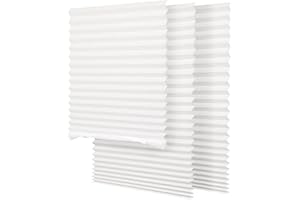 SEEYE Light Filtering Temporary Blinds Cordless Shades Fabric Pleated Fabric Shade Easy to Cut and Install, 36" W x 72" L - 3 Pack, White, with 6 Clips