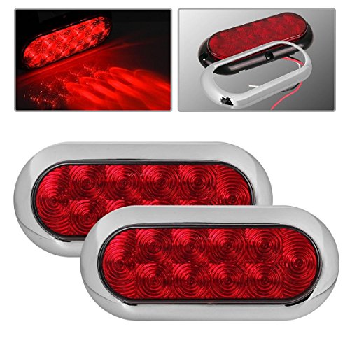 6″ Oval Chrome Trailer Truck Red 10 LED Surface Mount Stop Turn Tail Lights 2PCS