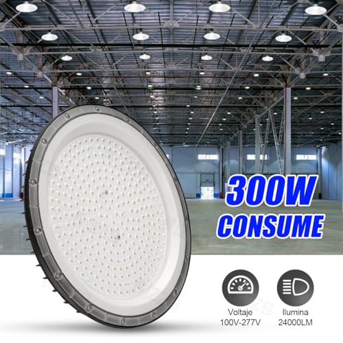 Lámpara LED Industrial UFO de Alta Bahía, 300W, Iluminación Comercial, Lámpara De Techo Jzzb LED 6500k Blanca Plafón