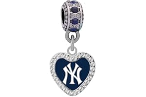 Final Touch Gifts New York Yankees Crystal Heart Charm Compatible with Pandora Style Bracelets. Can Also be Worn as a Necklace (Included.)