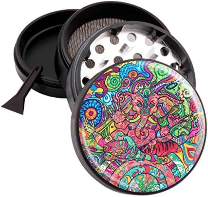 Psychedelic Hindu Elephant Design Micro Crusher Black 56mm 4 Piece Tobacco Spice Herb Grinder Item # GCC072415-0009