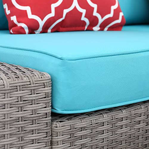Do4U 6 PCs Outdoor Patio PE Rattan Wicker Sofa Sectional Furniture Set Conversation Set- Turquoise Seat Cushions & Glass Coffee Table| Patio, Backyard, Pool| Steel Frame (5828-GRY-TRQ) - Thumbnail 5