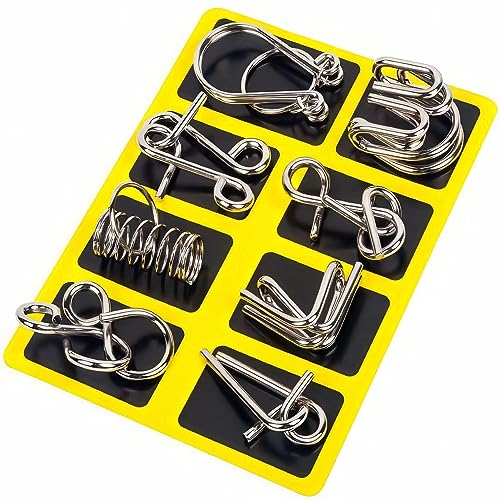Metal Wire Puzzle Set of 24 with Pouch,Brain Teaser IQ Test Disentanglemen Iron Link Unlock Interlock Game Chinese Ring Magic Trick Toy for Party Favor Kids Adults Challenge