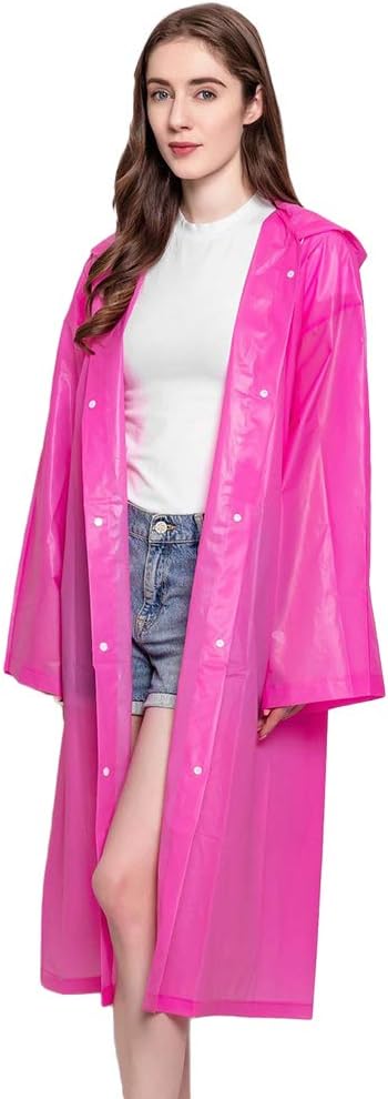 WYKsoku Disposable Raincoat, Women Men Waterproof Thicken Hooded Protection Coverall Outdoor Travel Long Raincoat Poncho Pink