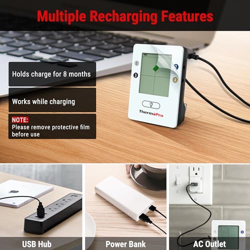 ThermoPro TP25 Termómetro inalámbrico Bluetooth para carne de 500 pies con 4 sondas de temperatura Termómetro digital de cocina para barbacoa para asar al horno ahumador de alimentos, recargable
