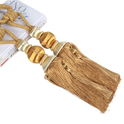 Bestmemories Paired Lantern Single Hanging Ball Tassels Curtains Buckle Sling Binding Lantern Tiebacks Handcrafted Braided Buckle Drapery Curtain Holdbacks Window Treatments for Home (Gold)
