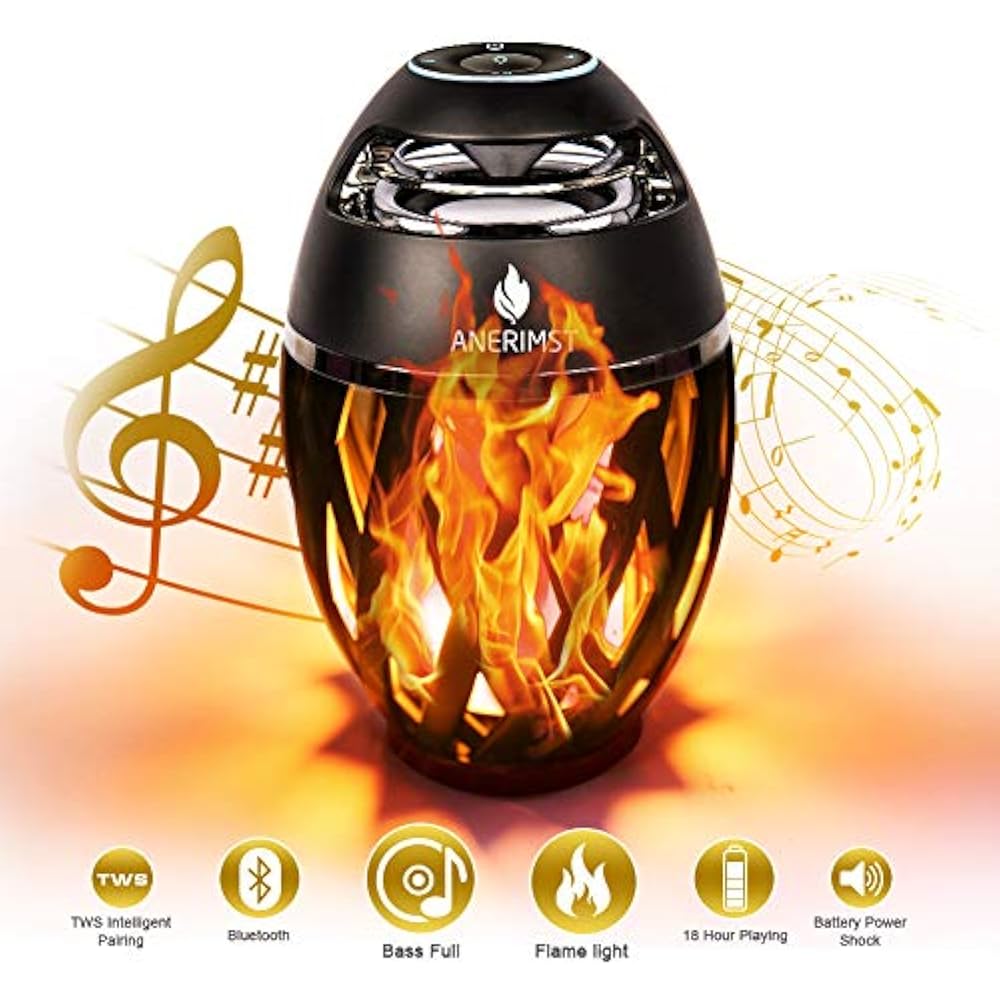 ANERIMST Led Bluetooth Speaker, Flame Ambience Lantern Outdoor Speakers
