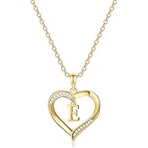 Yesteel Heart Initial Necklaces for Women, 14K Gold Plated Cubic Zirconia Heart Pendant Necklace, Dainty Initial Charm Necklace Letter A to Z Jewelry for Women Girls