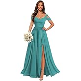 YYXRyyH Women's Off Shoulder Bridesmaid Dress with Belt Chiffon Ruched Formal Evening Gowns YY004