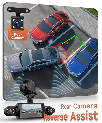 Rimoody 4 Channel Car Dashcam 360°, 4 HD 1080P Front and Rear Left Right Camera, 3 Inch IPS Screen Dash Cam with 8 IR Night Vision/Loop Video/24H Parking Monitor