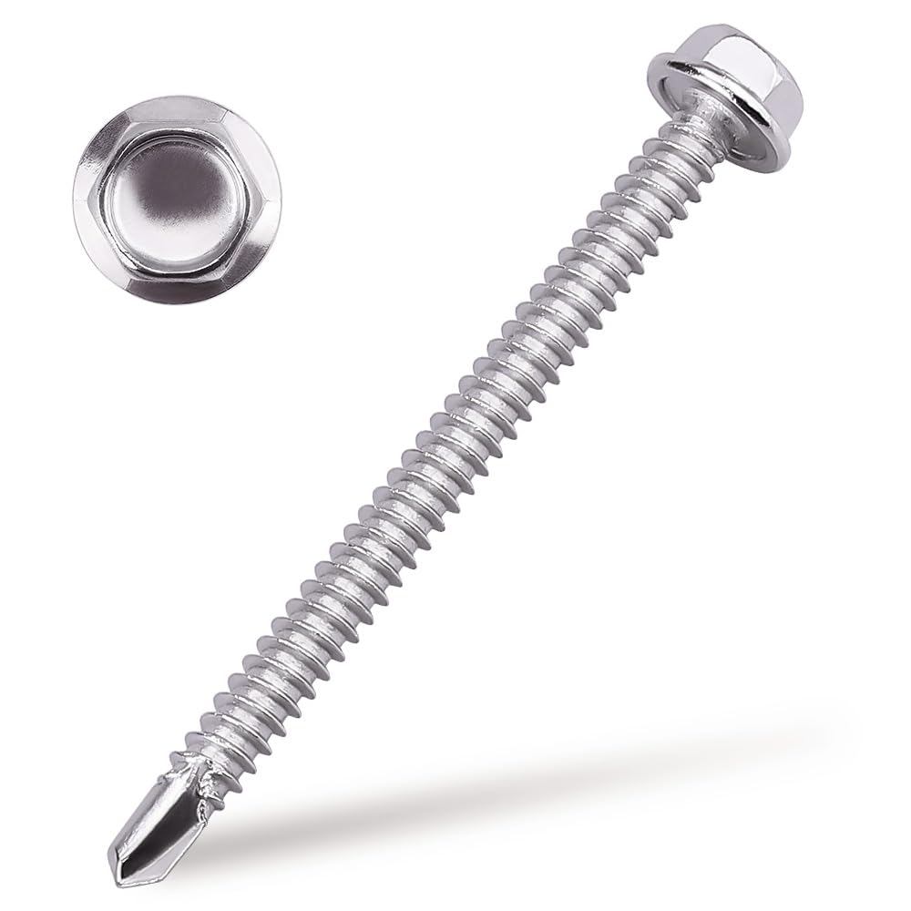 Photo 1 of #14 x 2-1/2" (25 pcs) Hex Washer Head Self Drilling Screws, 410 Stainless Steel Metal Sheet Tek Screws, Self Tapping Point, No Pre-drilled Hole Needs