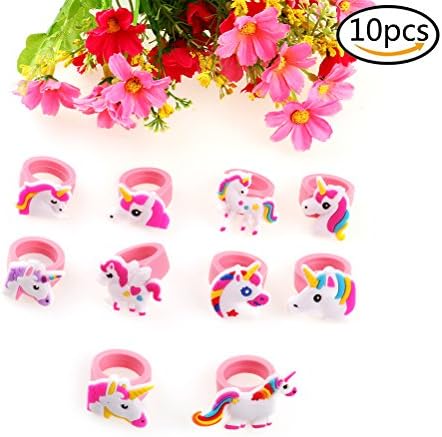 Cha Long 10 Pcs Unicorn Ring, Rubber Unicorn Finger Ring, Decoration Birthday Unicorn Party Favor Supplies