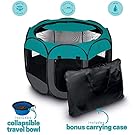Unleashed Pets Portable Foldable Pet Playpen + Carrying Case & Collapsible Travel Bowl | Indoor / Outdoor use | Water resistant | Removable shade cover | Dogs / Cats / Rabbit | Available In 2 Sizes