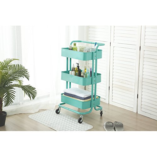 HollyHOME 3Tier Metal Utility Service Cart Rolling Storage Shelves