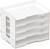 Lesfit Wooden Desk Organizer Tray 5-Tier Paper Tray White view 2