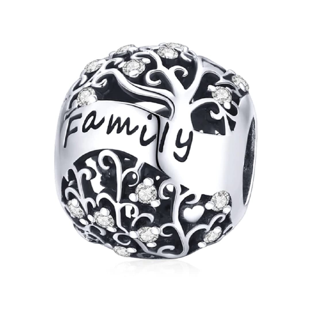 FeatherWish Family Tree Love Charm Rose Vine Flower Bead 925 Sterling Silver Fits And Compatible With Pandora Bracelets Gift For Wife Sister Friend Birthday Mum Daughter (Round Bead)