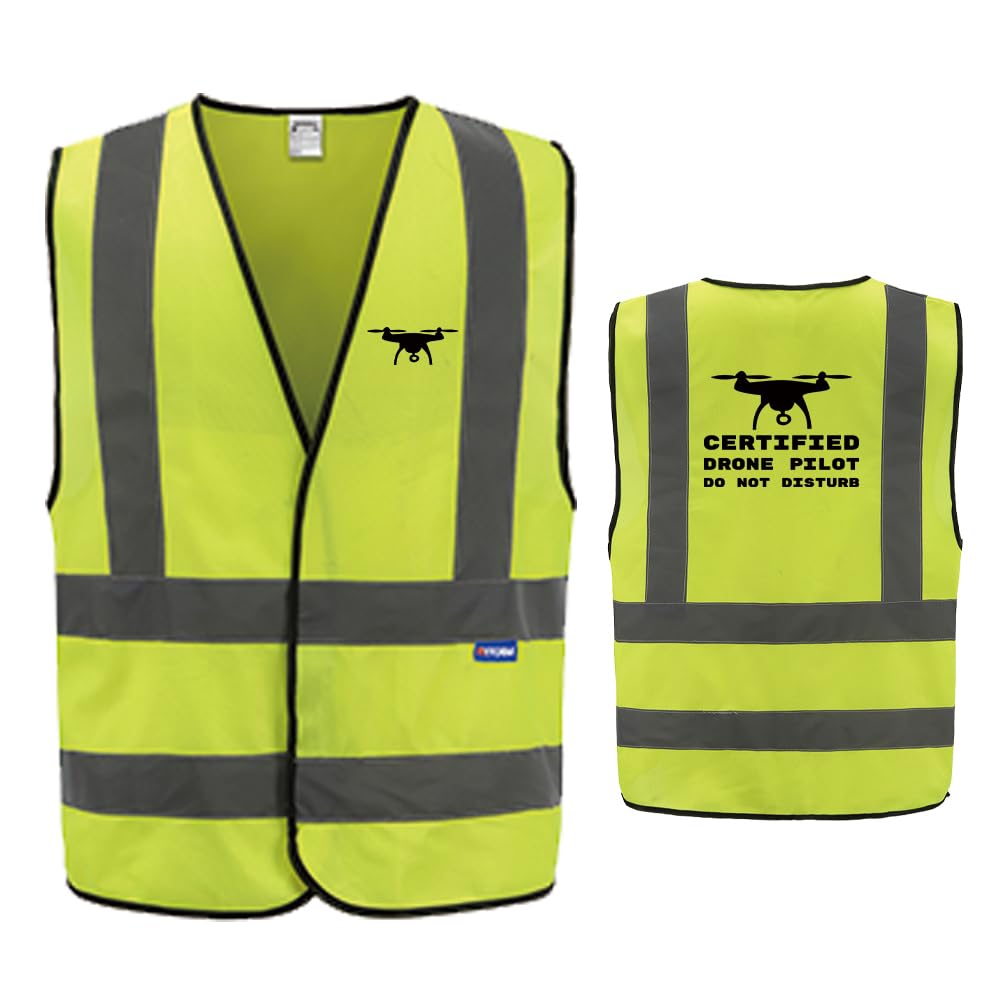 AYKRM Yellow Hi-Vis Security Vest for Drone Pilots, Reflective Waistcoat in Sizes 4-5XL - Ensure High Visibility on Site