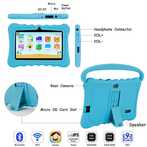 Kids Tablets PC, Veidoo 7 inch Android 8.1 Tablet with Google Play Store GMS Certification 16GB Storage, IPS Screen, Premium Parent Control Pre-Installed iWAWA APP, Best Gift for Kids (Turquoise)