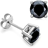 Certified Black Moissanite Stud Earrings 3mm to 8mm, 925 Sterling Silver Hypoallergenic, Round/Princess/Emerald/Cushion Cut, Jewelry Gift