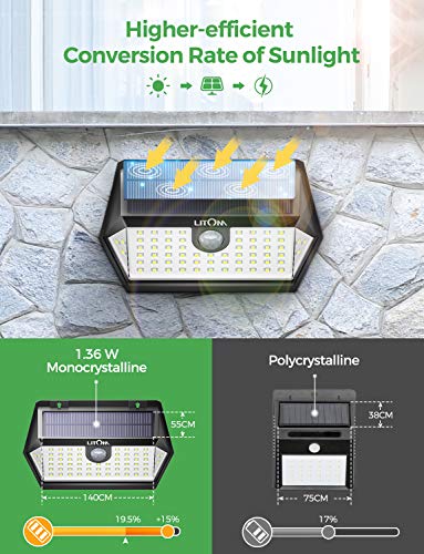 LITOM Solar Lights Outdoor with Remote Control, 3 Lighting Modes, 270°Wide Angle, IP67 Waterproof, Easy-to-Install Security Lights for Front Door, Yard, Garage, Deck, Fence-2 Pack