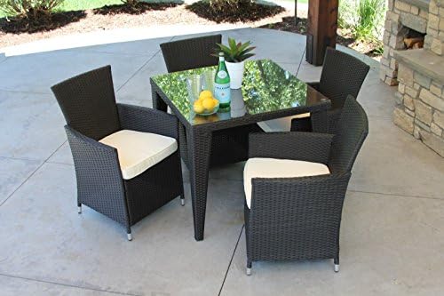 5 PC Outdoor Black Rattan Wicker Table Patio Set Furniture Dining Garden Yard