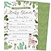 Koko Paper Co. Llama Baby Shower Invitations. Set of 25 Gender-Neutral Fill-in Invites and White Envelopes Featuring Colorful Cactus and Floral Accents.