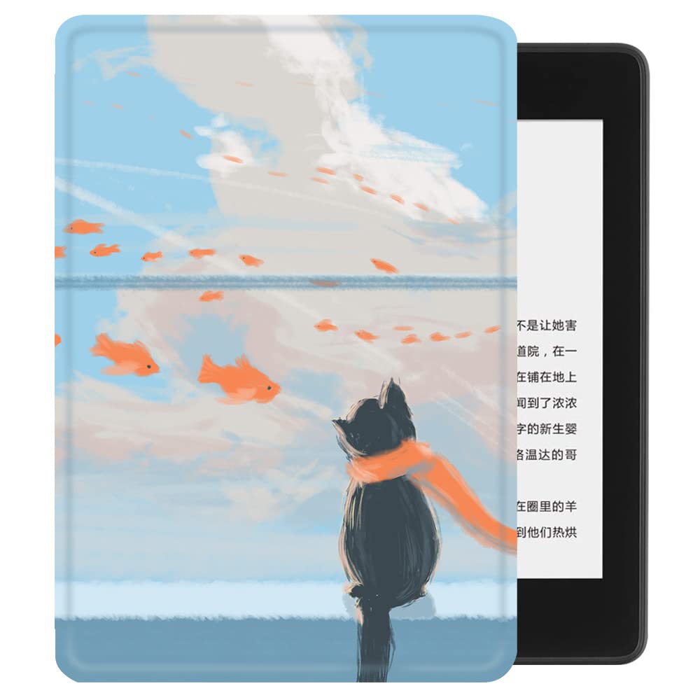 Youngme Case for All-New Kindle (2022 Release) with Hand Strap - Leather Cover Auto Sleep/Wake for 6" Kindle (11th Generation) - 2022 Release (Cat's Dreams)