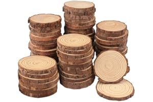 90 PCS 3-4 Inch Natural Wood Slices, Unfinished Pine Wood Circles with Barks for Coasters, DIY Crafts, Christmas Rustic Wedding Ornaments and Centerpieces,by GNIEMCKIN.