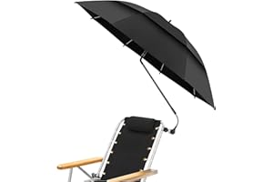 48.6" Double Canopy Beach Umbrella with Clamp, UPF50+ Beach Chair Umbrella with clip, 360°Adjustable Portable Umbrella for Ou
