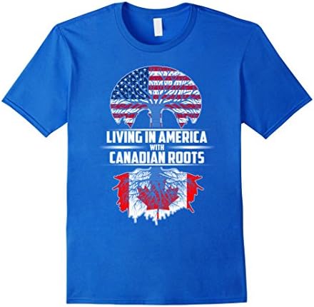 Mens Living in america with canadian roots t shirt Large Royal Blue
