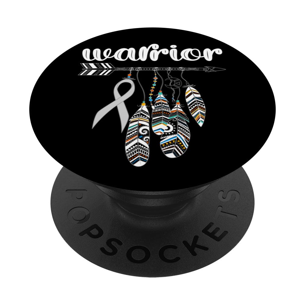 Warrior Survivor Fighter Gray Ribbon Warrior Brain Cancer PopSockets Swappable PopGrip