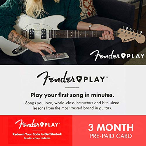 Squier by Fender Mini Strat Electric Guitar, Torino Red with Instrument Cable, Tuner, Strap, Picks, Fender Play Pre-Paid Card and Deluxe Starter Pack Bundle