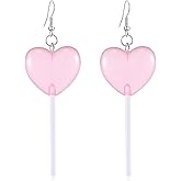 Food Sweet Cute Clear Transparent Heart Candy Resin Lollipop Earrings Resin Candy Earrings Costume Trendy Style Women Jewelry