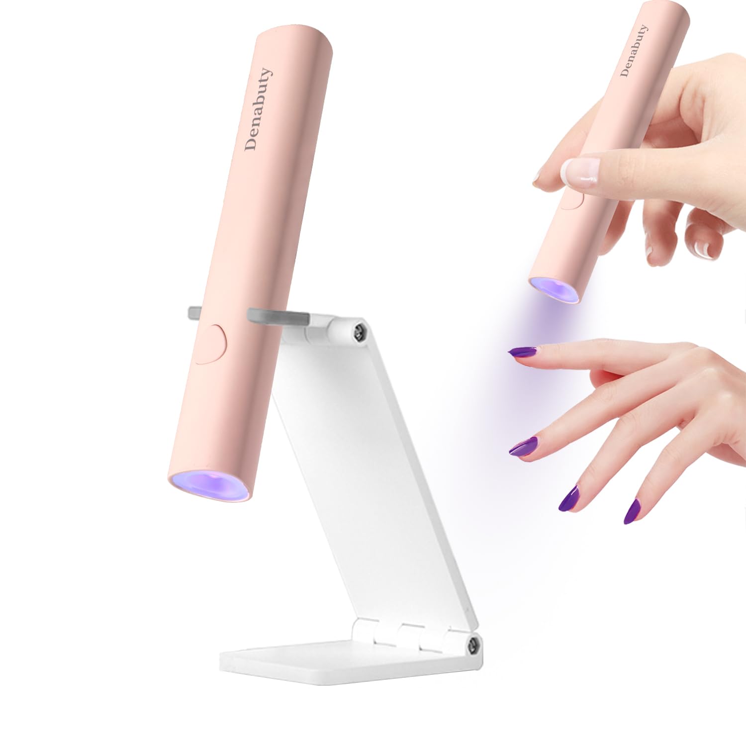 UV Light for Gel Nails, Denabuty Mini U V LED Nail Lamp Handheld with Stand, Portable Nail Dryer Rechargeable USB Cordless, Nail Light with 2 Timers for Fast Drying, Pink — image 1